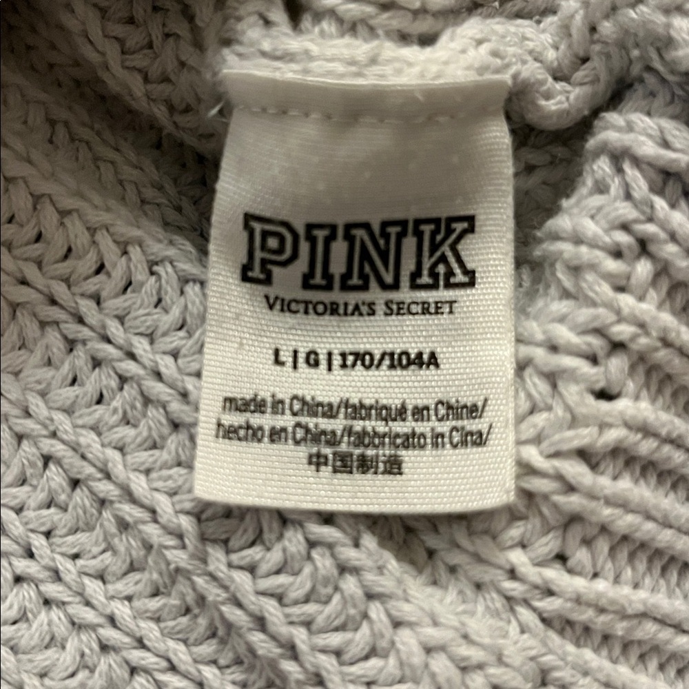 PINK Victorias Secret Gray White Knit V Neck Tie Dye Chunky Sweater Sz L - Picture 6 of 10